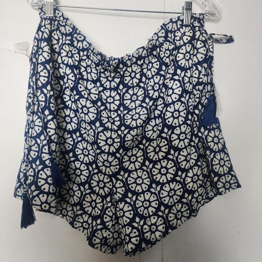 Roller RABBIT Drawstring Floral Shorts Tassels Cotton NAVY WHITE resort Coastal